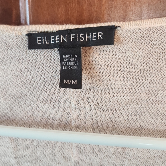 EILEEN FISHER Sz Medium FLAWED Oat Tencel Merino Wool Alpaca Long Cardigan - Picture 3 of 10